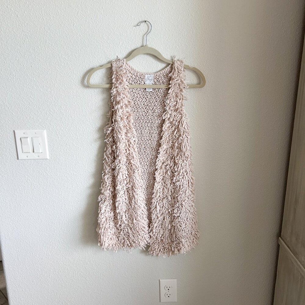 Twg Light Pink Vintage Boho Looped Crochet Sweater Vest – XS – Y2K Cozy Vibes